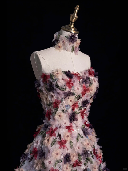 Princess A Line Sweetheart Neck Floral Tulle Prom Dress Evening Dress DP2190