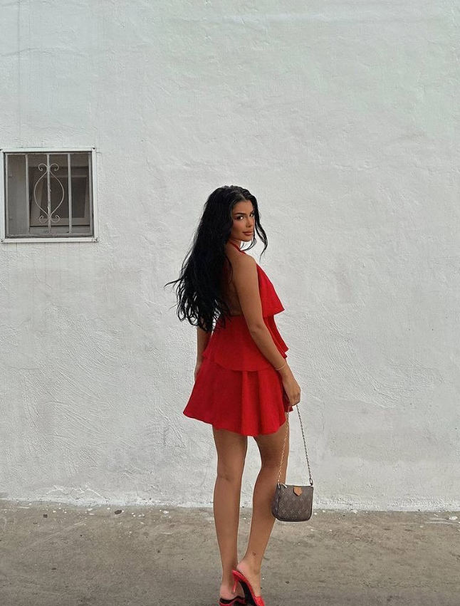 Cute A Line Halter Tiered Red Chiffon Short Homecoming Dress Birthday Dress DP1681