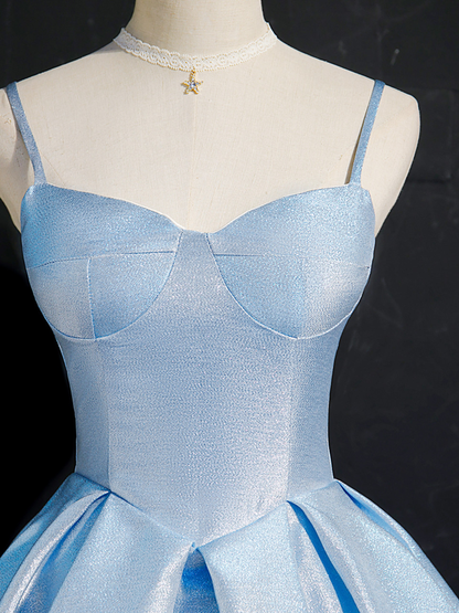 Blue Spaghetti Straps Flash Satin Homecoming Dress Short Prom Dress DP302