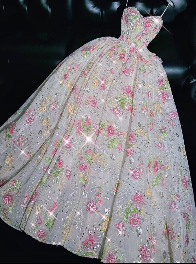 Pink Exquisite Embroidery Ball Gown Sweetheart Neck Tulle Prom Dress Quinceanera Dress DP6608