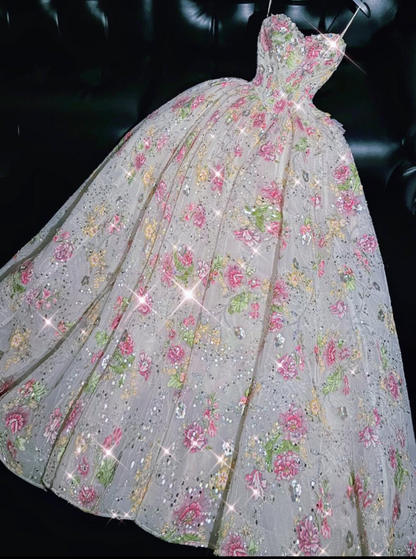 Pink Exquisite Embroidery Ball Gown Sweetheart Neck Tulle Prom Dress Quinceanera Dress DP6608