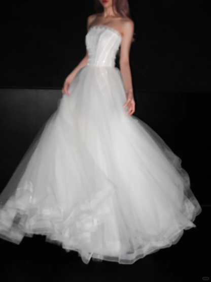 Exquisite White Tulle Long Wedding Dress DP5189