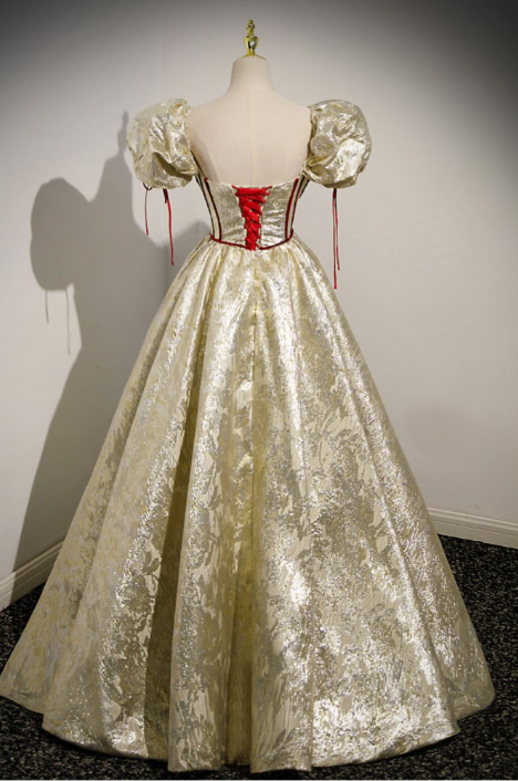 Retro Gold Prom Gown Dress With Short Bubble Sleeves DP638