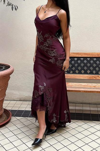 Dark Purple Mermaid Spaghetti Strap Beaded Satin Ball Gown Graduation Prom Dress DP4841