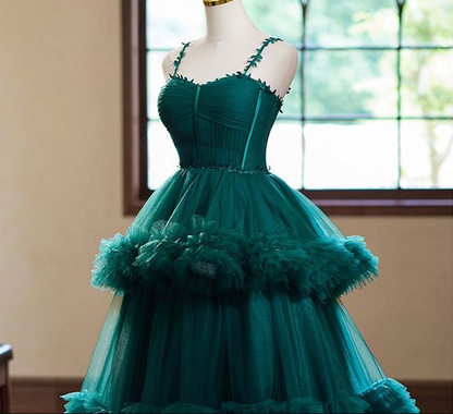 Green Tulle Pleated Short Prom Dress Homecoming Dress DP564