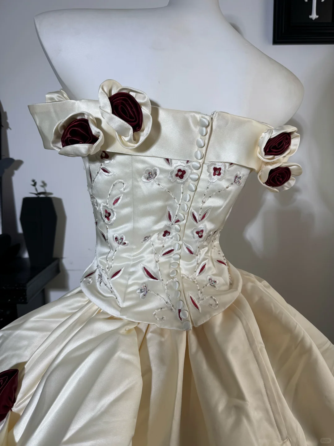 Vintage A Line Off the Shoulder 3D Floral Satin Prom Dress Evening Dress DP6984