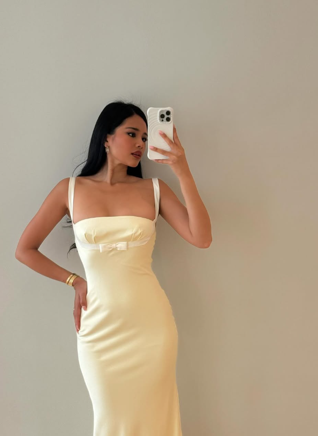 Elegant Light Yellow Mermaid Straps Satin Long Prom Dress Evening Dress DP5122