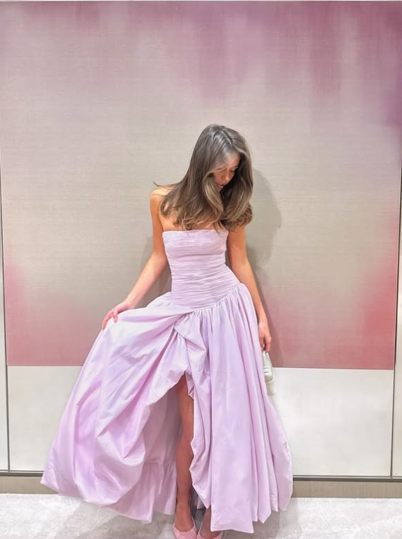 Pink A Line Strapless Satin Long Prom Dress Evening Dress DP1238