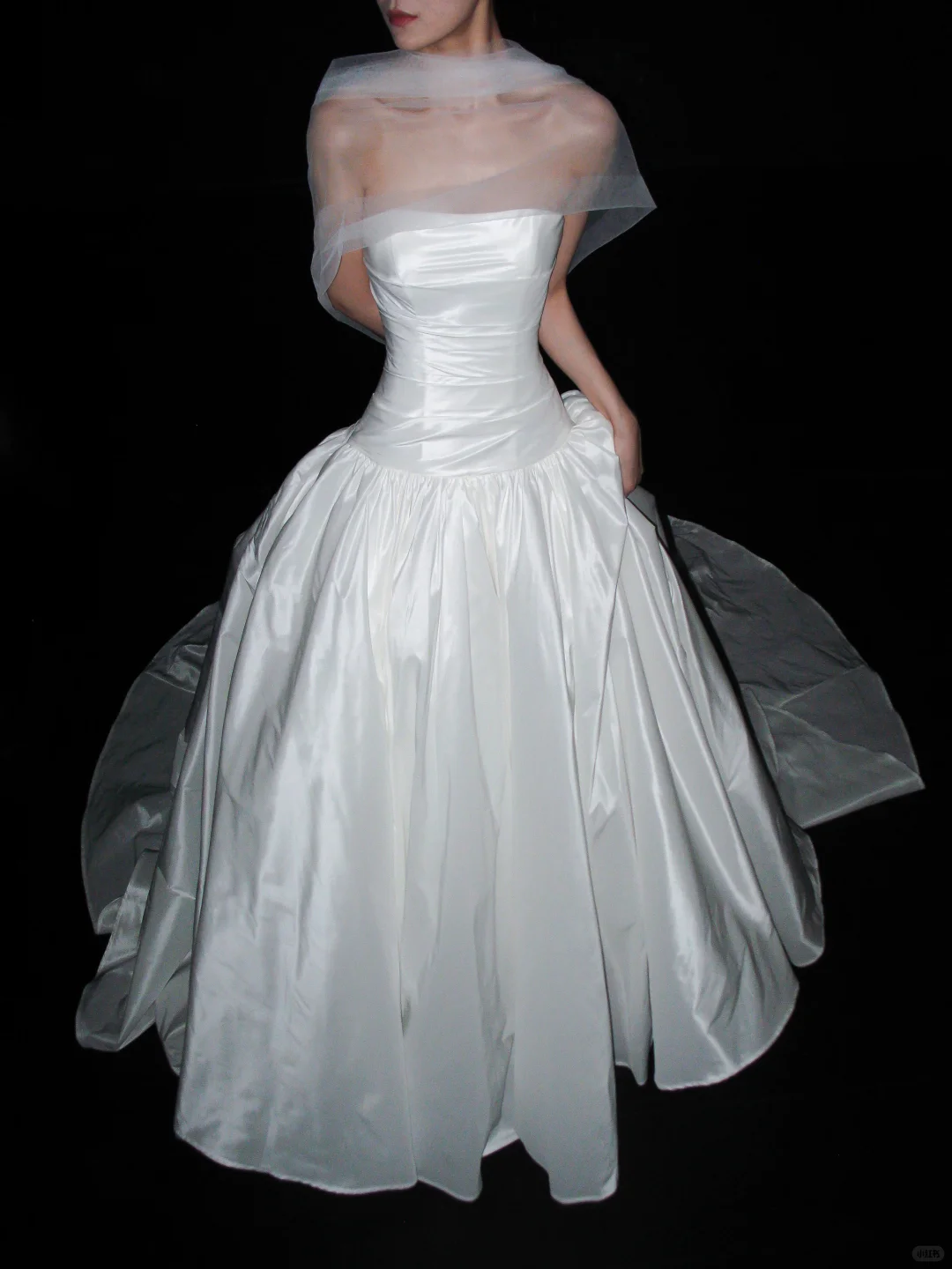 Pretty White Ball Gown Strapless Pleated Satin Long Train Wedding Dress DP8096