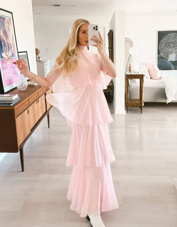 Elegant Pink A Line High Neck Layered Chiffon Long Prom Dress Evening Dress Date Dress DP3108