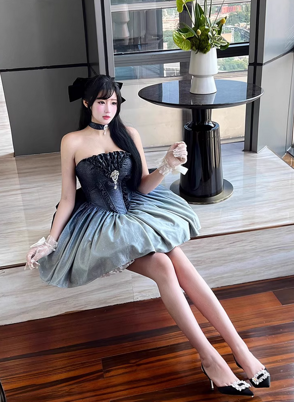 Stunning A Line Strapless Blue Ombre Sequin Satin Short Homecoming Dress Outfits DP4501