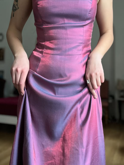 Vintage A Line Exquisite Beaded Purple Satin Prom Dress Evening Dress Date Dress DP5707