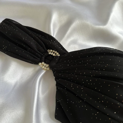 Charming A Line Straps Black Chiffon Prom Dress Evening Dress DP1940