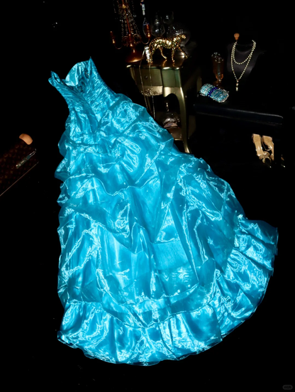 Stunning Blue A Line Sweetheart Neck Layered Organza Prom Dress 21th Birthday Dress DP3893