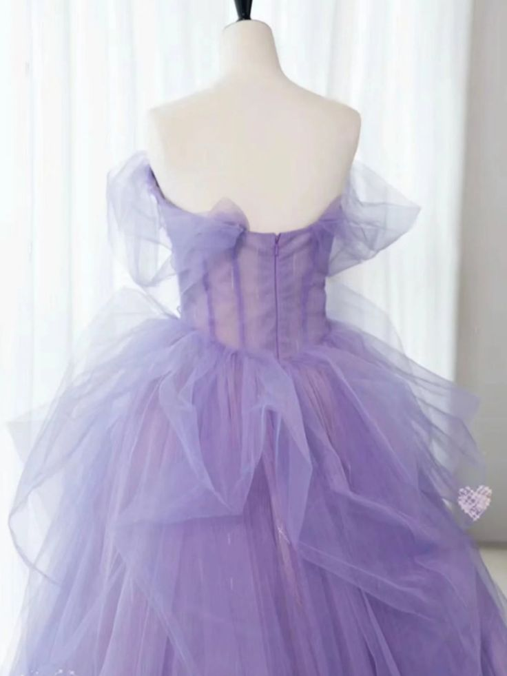 Off Shoulder Purple Tulle Long Prom Dress Lace Floral Long Evening Dress DP525