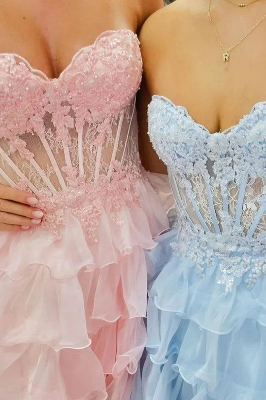 Light Blue A-Line Sweetheart Lace Up Short Tiered Tulle Homecoming Dress DP7218