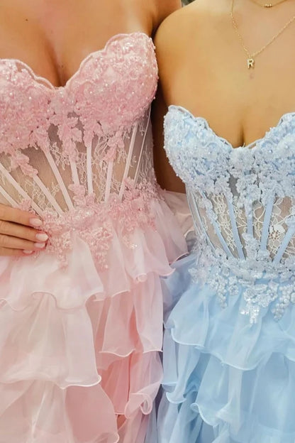 Light Pink A-Line Sweetheart Lace Up Short Tiered Tulle Homecoming Dress DP7219