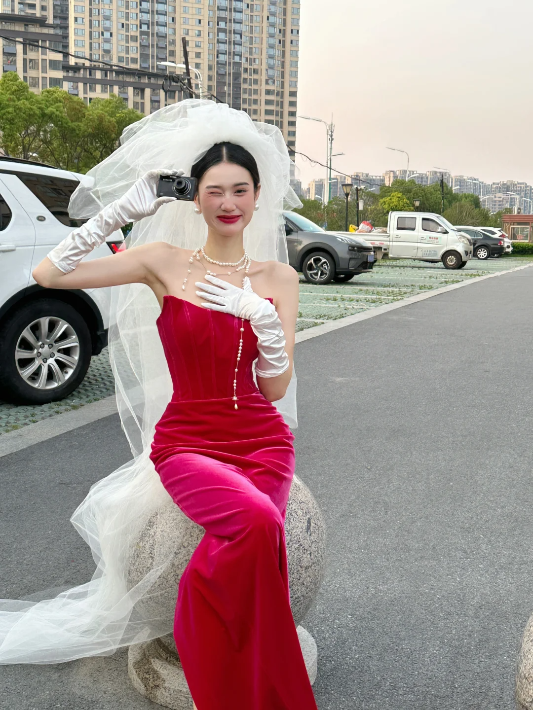 Hot Pink Sheath Strapless Corset Velvet Long Prom Dress Evening Dress DP1953
