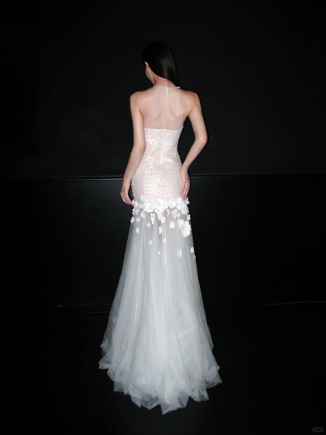 Shiny Mermaid Halter White Sequin Tulle Backless Long Wedding Dress DP8092