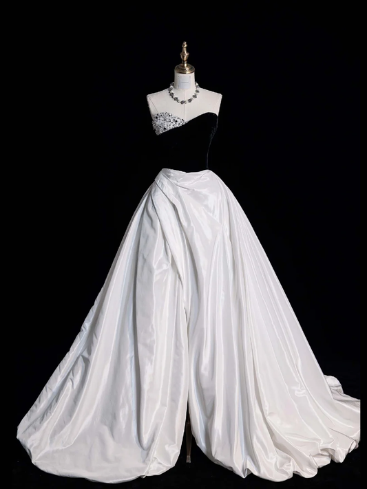 Cute A Line Sweetheart Neck Beaded White Satin Prom Dress Graduation Prom Dress DP2016