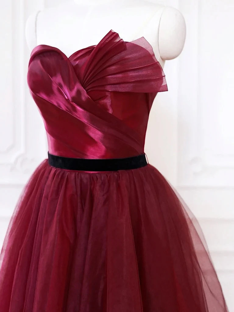 Charming Satin Tulle Burgundy Long Prom Dress Party Dress DP426