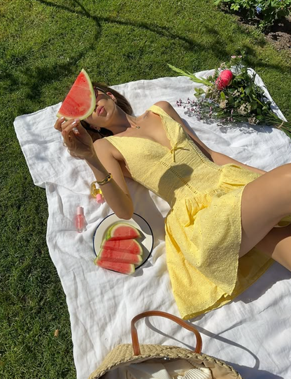Cute Yellow A Line V Neck Satin Short Homecoming Dress Outfits DP6160