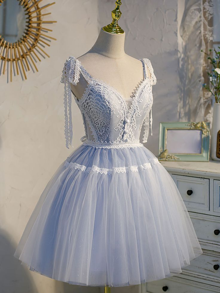 Cute Light Blue Short Prom Dress Lace Homecoming Dress DP208