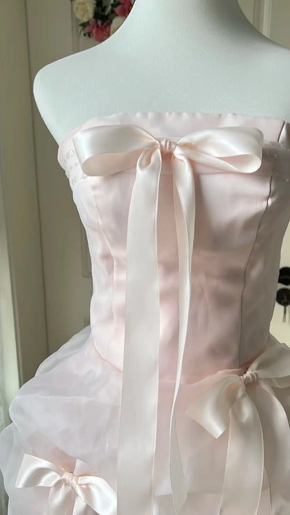 Light Pink A Line Strapless Ruffle Organza Homecoming Dress Birthday Party Dress DP7557