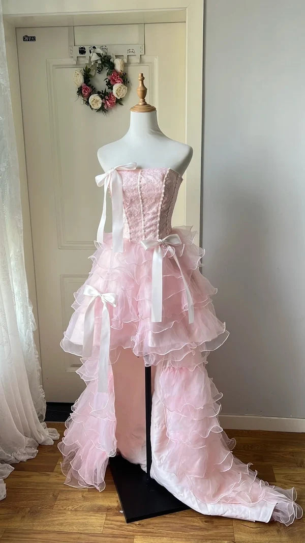 New Arrival Short Prom Dress Strapless Ruffle Homecoming Dress Birthday Party Dress DP7556