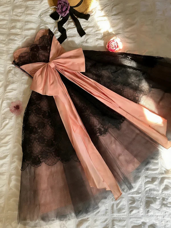 New Arrival A Line Strapless Black Lace Tulle Homecoming Dress Cocktail Dress DP7558