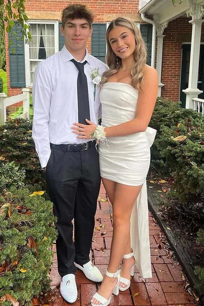 Classy White Strapless Sweetheart with Big Bow Short Homecoming Dress DP7263