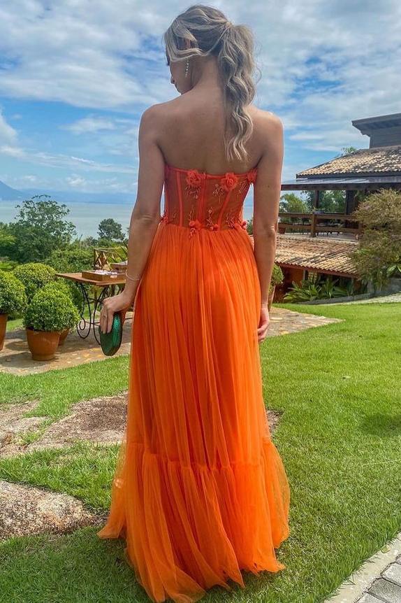 Tube Top Sleeveless Floor-Length Beaded Applique Tulle Pleated A-Line Prom Dress DP7633