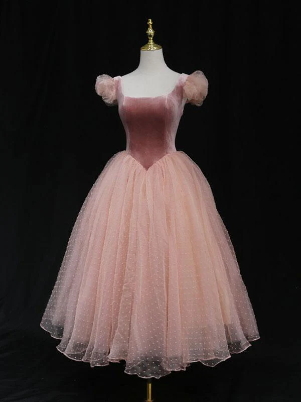 Cute Pink Vlevet Tulle Short Prom Dress Homecoming Dress DP447