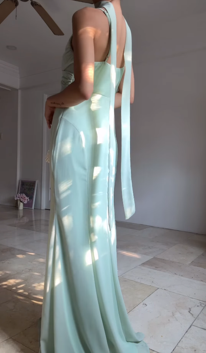 Romantic Mermaid Spaghetti Straps Ruffle Light Green Chiffon Graduation Prom Dress DP4873