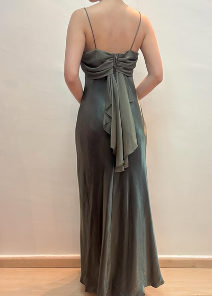 Vintage Dark Green Simple Sheath Chiffon Satin Prom Dress Evening Dress Date Dress DP5280