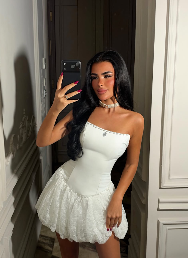 Sweety White A Line Strapless Satin Lace Short Prom Dress Homecoming Dress DP8201