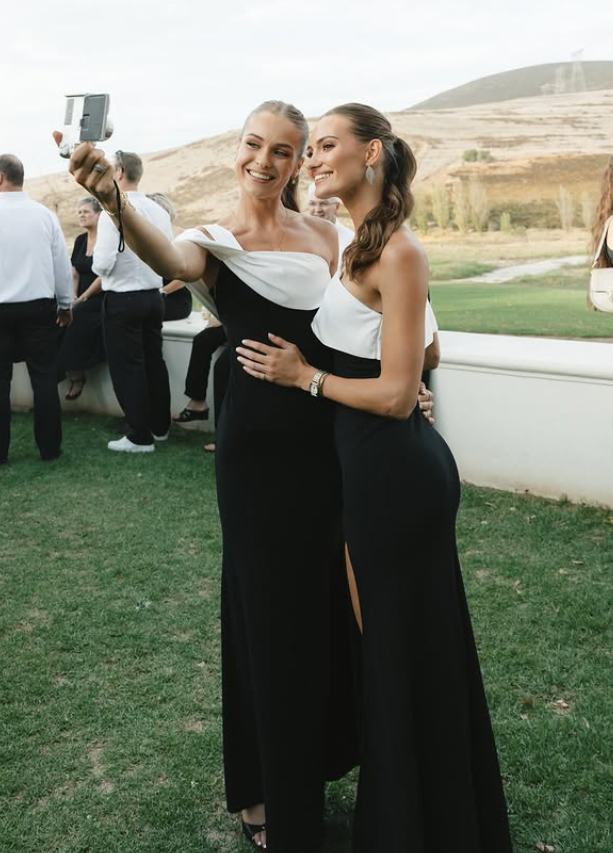 Classic Black-white Sheath One Shoulder Satin Long Bridesmaid Dress with Slit DP5108