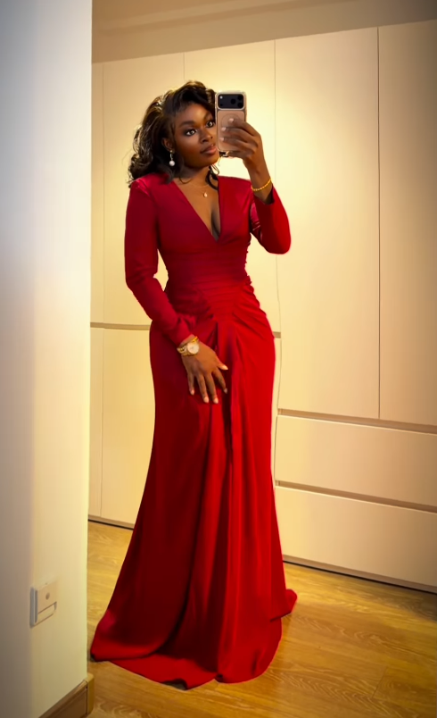 Red Mermaid Long Sleeve Satin Long Prom Dress Evening Dress DP7864