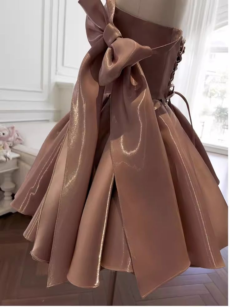 Sexy Bow Straps Brown Birthday Outfit Homecoming Dress DP578