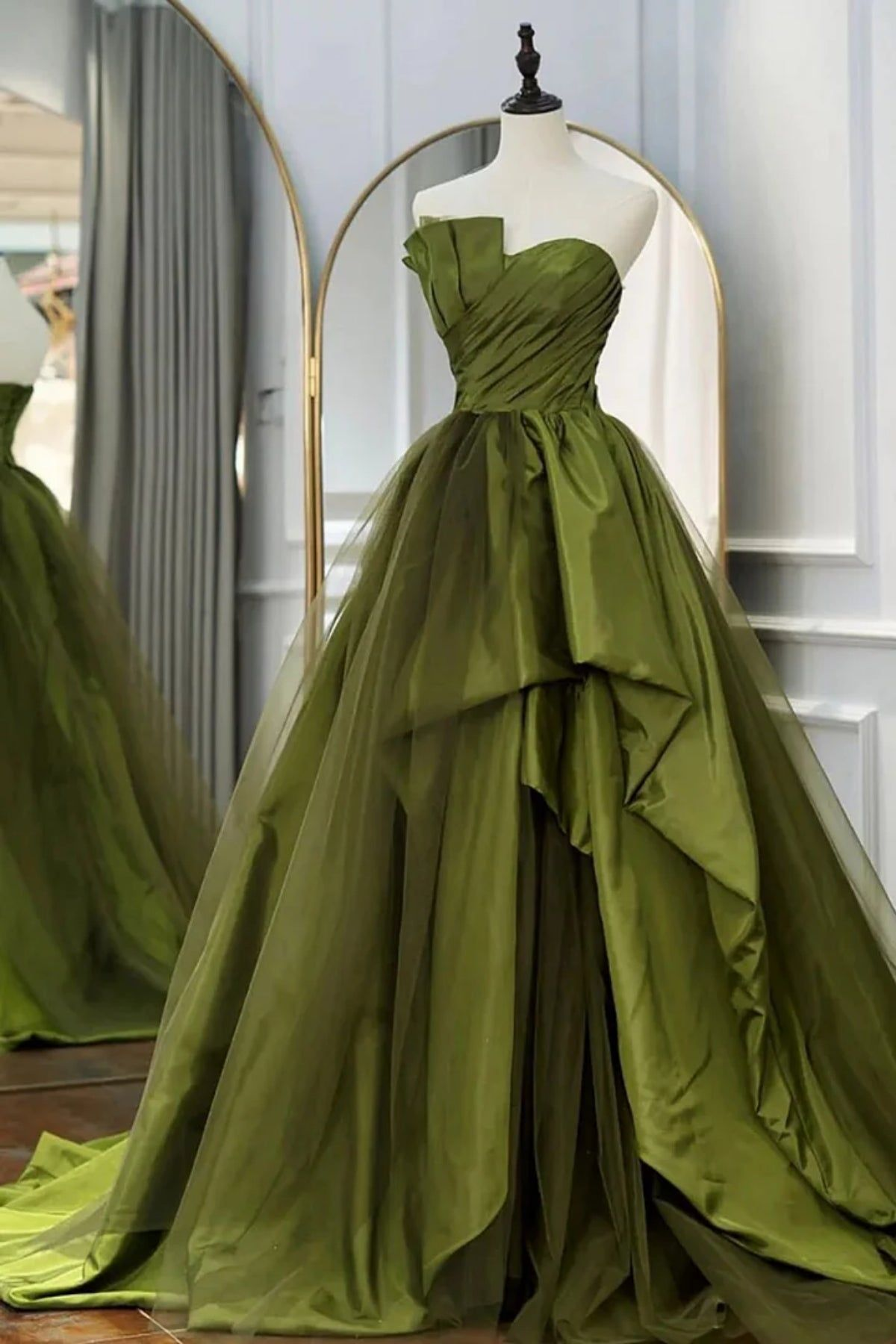 Green Satin Tulle Sweetheart Long Party Dress Prom Dress DP639