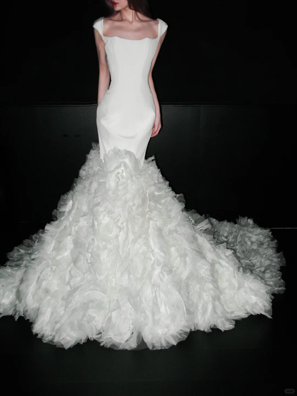 Timeless Elegance Mermaid White Satin Tulle Long Wedding Dress DP5199