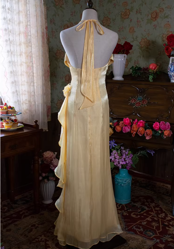 Pretty Green Mermaid Halter Floral Satin Long Prom Dress Outfits DP4698