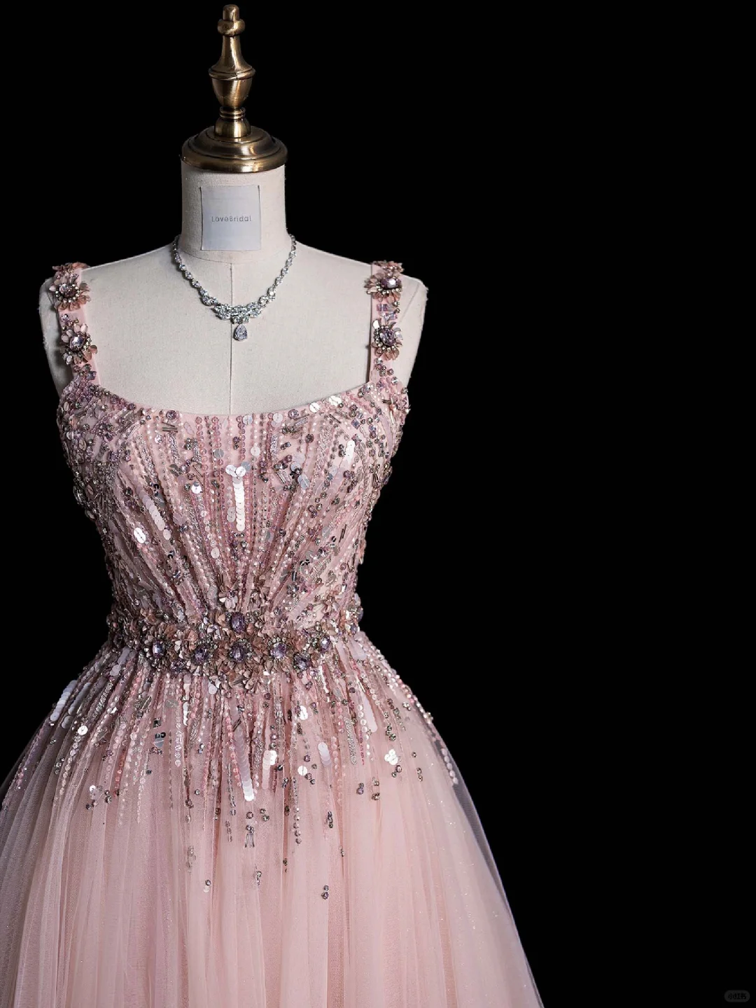 Gorgeous A Line Strap Beaded Sequin Pink Tulle Prom Dress Evening Dress DP2024