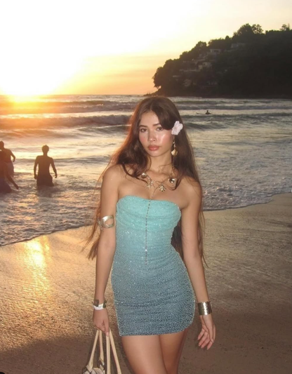 Cute Sheath Strapless Ombre Blue Sequin Short Homecoming Dress Birthday Dress DP1865
