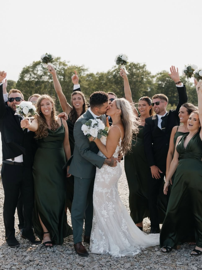 Hunter Green A Line Straps Satin Long Prom Dress Bridesmaid Dress with Slit DP4983
