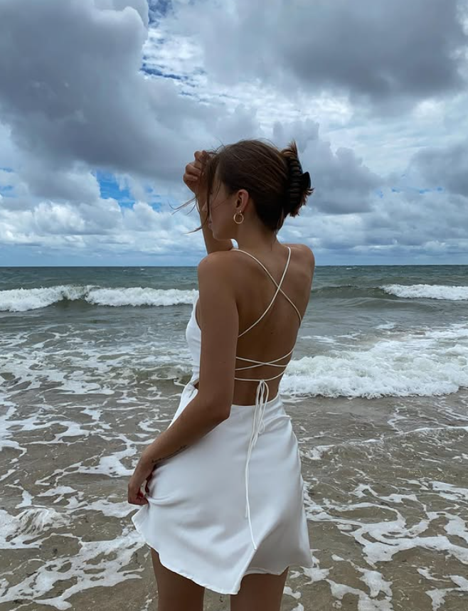 Simple White A Line Spaghetti Straps Satin Short Prom Dress Homecoming Dress Outfits DP6163