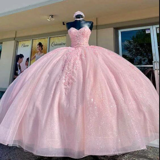 Sweet Strapless Pink Quinceanera Dresses Ball Gown Princess Birthday Prom Dress DP276