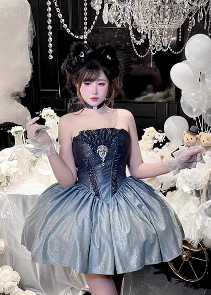 Stunning A Line Strapless Blue Ombre Sequin Satin Short Homecoming Dress Outfits DP4501