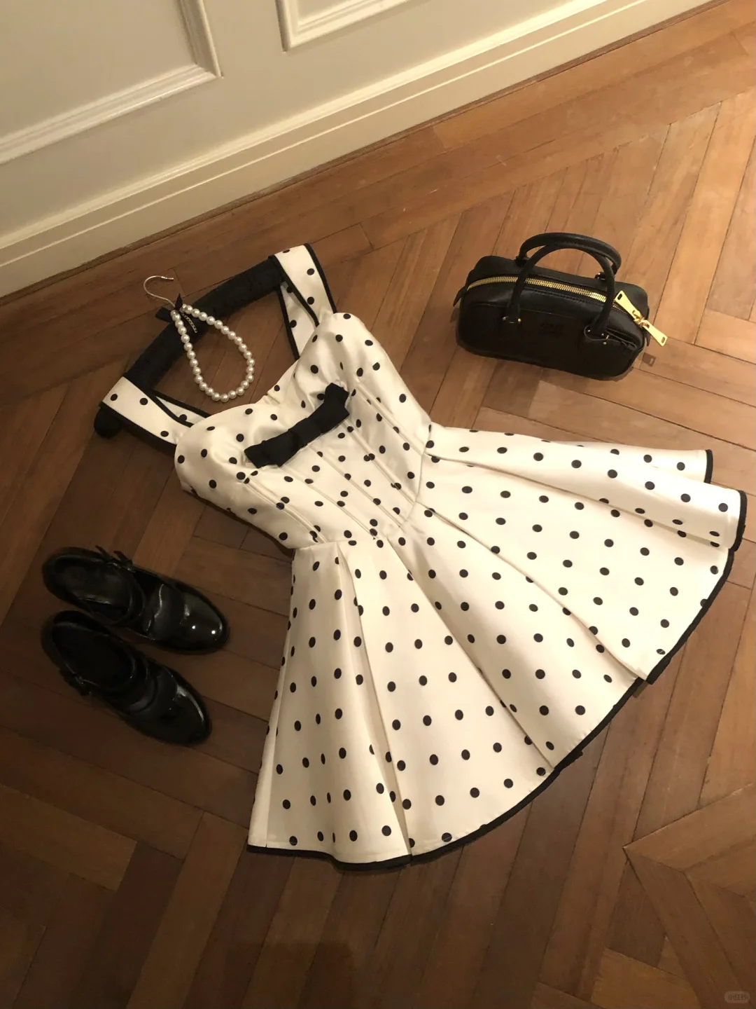 Cute A Line Spaghetti Strap Polka Dot Bow Satin Birthday Dress Cocktail Dress DP2415