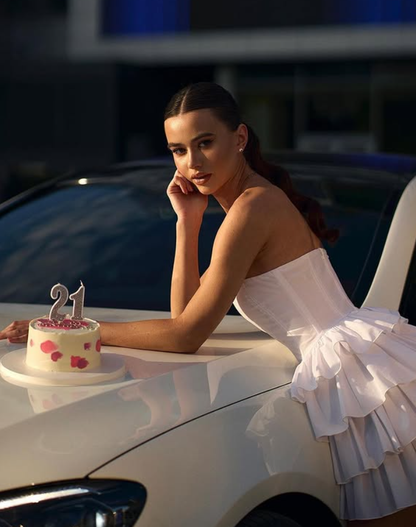 Simple White A Line Strapless Corset Layered Satin Short Homecoming Dress Outfits DP6010